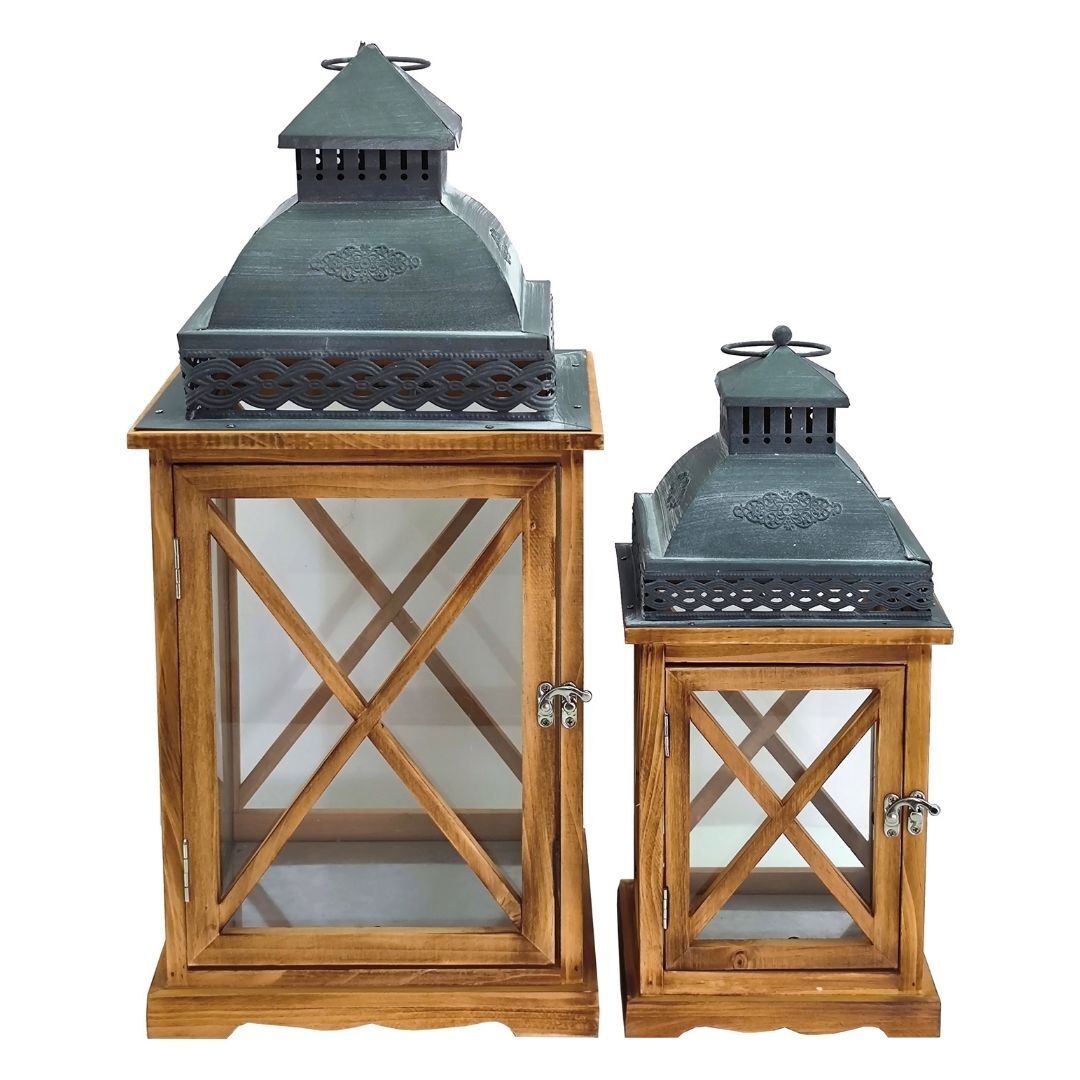 2li Set Ahşap Fener 26x55cm