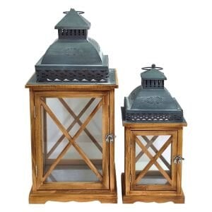 2li Set Ahşap Fener 26x55cm