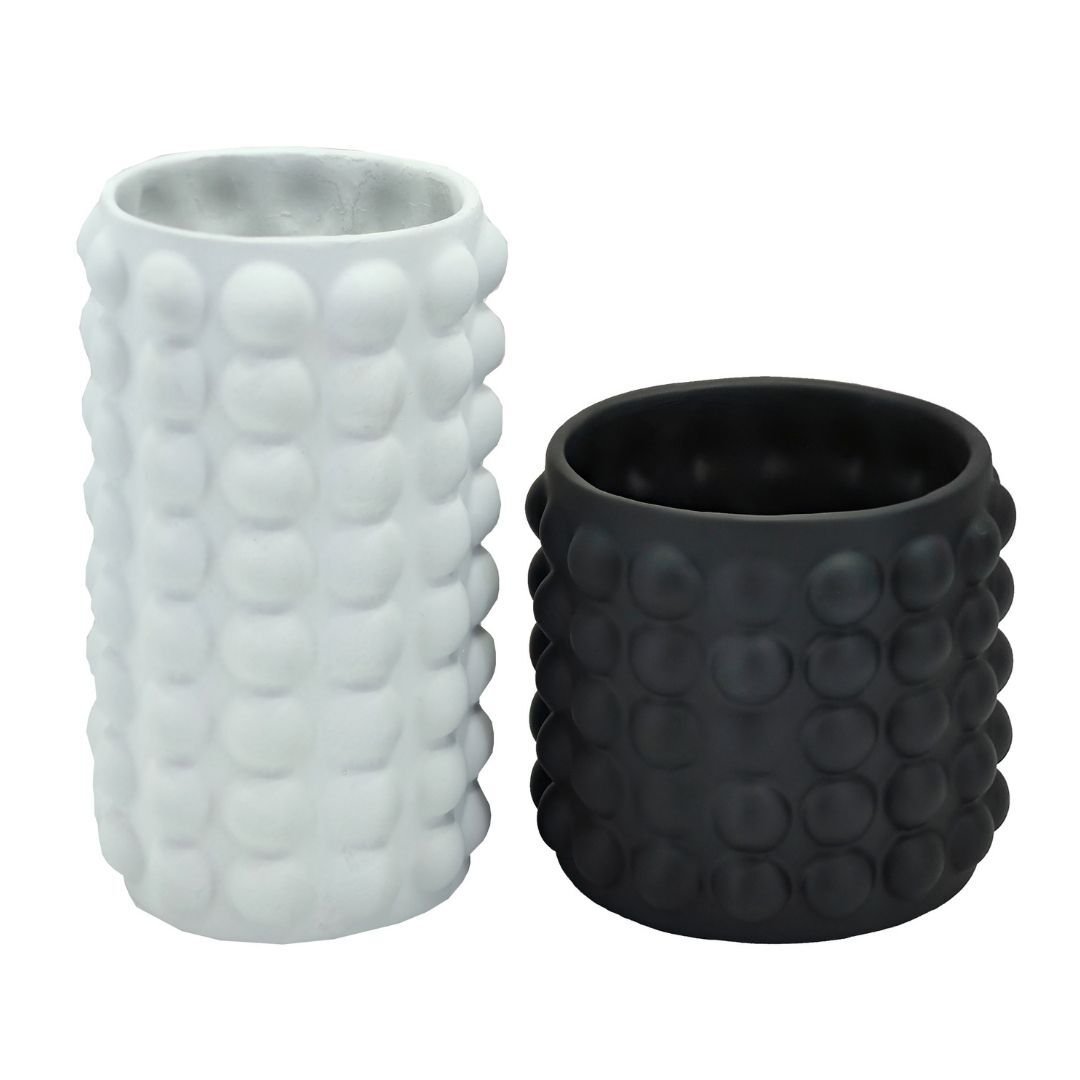 2li Set Boncuklu Vazo 14x25cm Siyah Beyaz