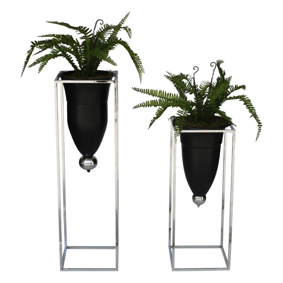 2 li Set Bitkili Saksı Gümüş 45x115cm