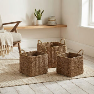 3lü Set Hasır Sepet 40x40x35cm