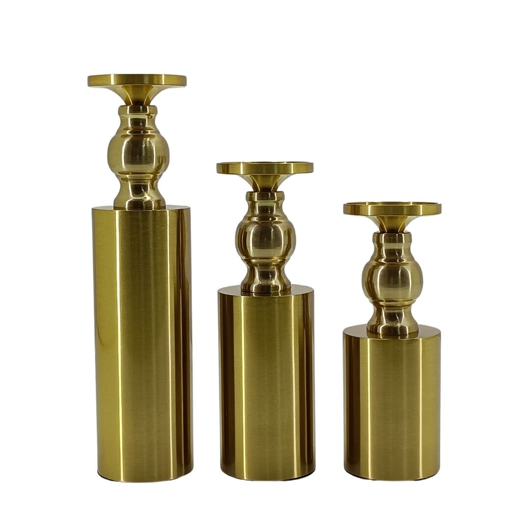 3lü Set Şamdan Gold Eskitme 7x28cm