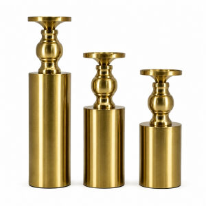 3lü Set Şamdan Gold Eskitme 7x28cm