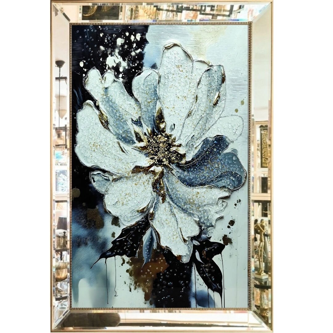Aynalı Epoksi Çiçek Tablo 84x123cm