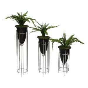 3 lü Set Metal Saksı Gümüş 45x115cm