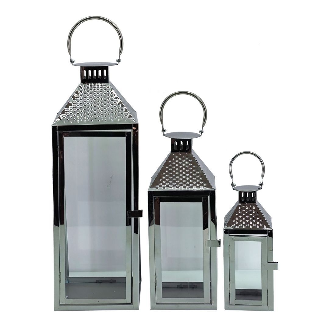 3lü Set Metal Fener Gümüş 18x64cm