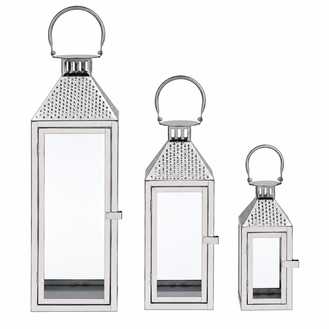 3lü Set Metal Fener Gümüş 18x64cm