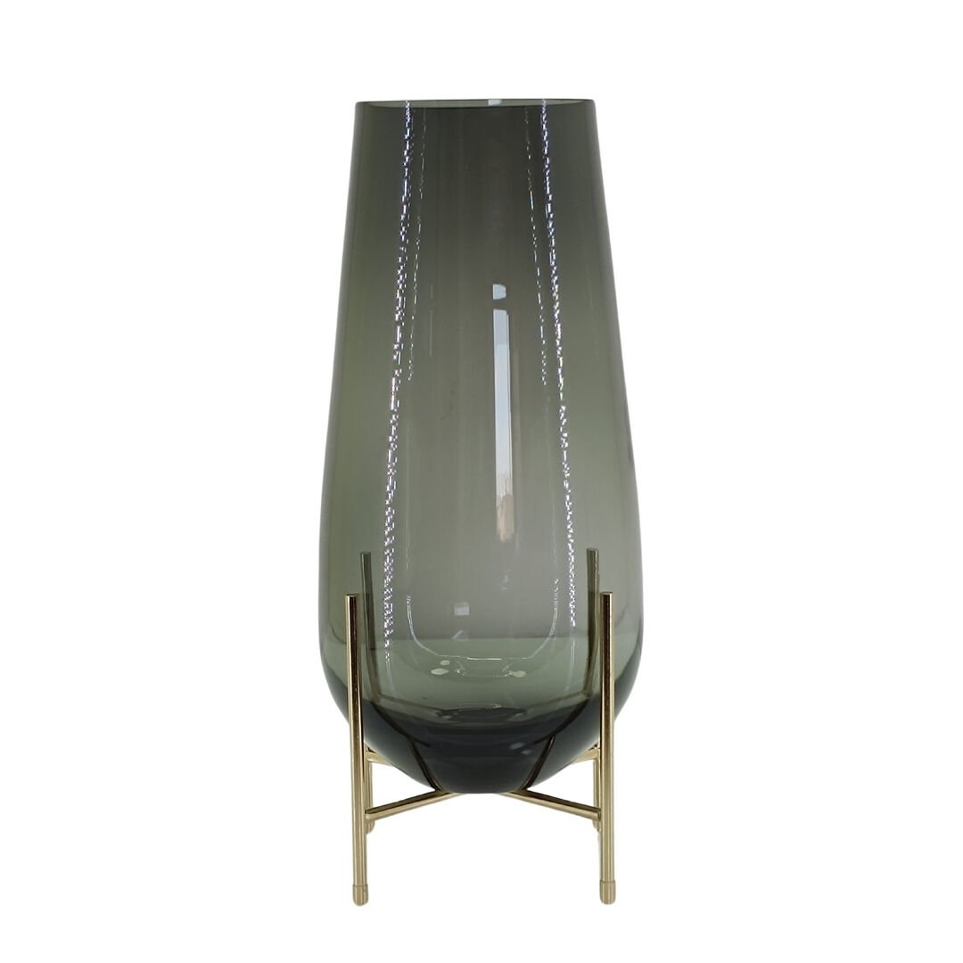 Metal Ayaklı  Cam Vazo Füme 16x47cm