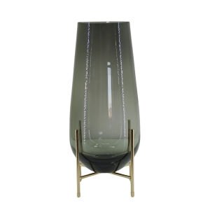 Metal Ayaklı  Cam Vazo Füme 16x47cm