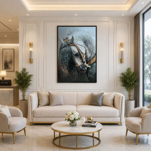Epoksi Beyaz At Tablo 85x125cm