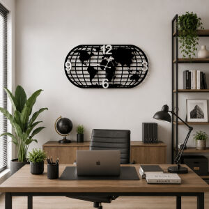 Metal Dünya Saat Gümüş 70x130cm