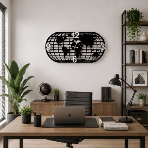 Metal Dünya Saat Gümüş 70x130cm