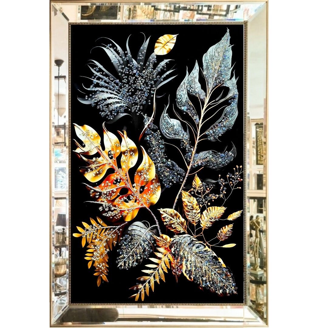 Aynalı Epoksi Yapraklar Tablo 84x123cm