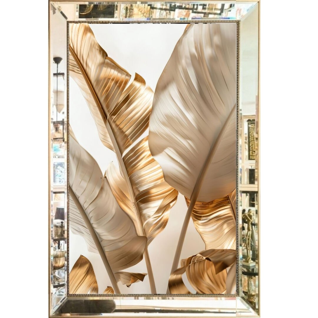 Aynalı Epoksi Yaprak Tablo 84x123cm