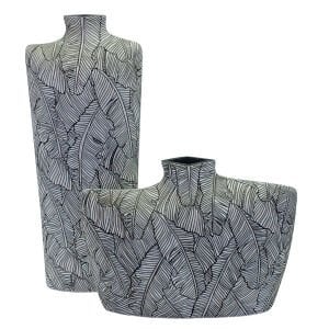 2li Set Yaprak Desenli Vazo 22x53cm
