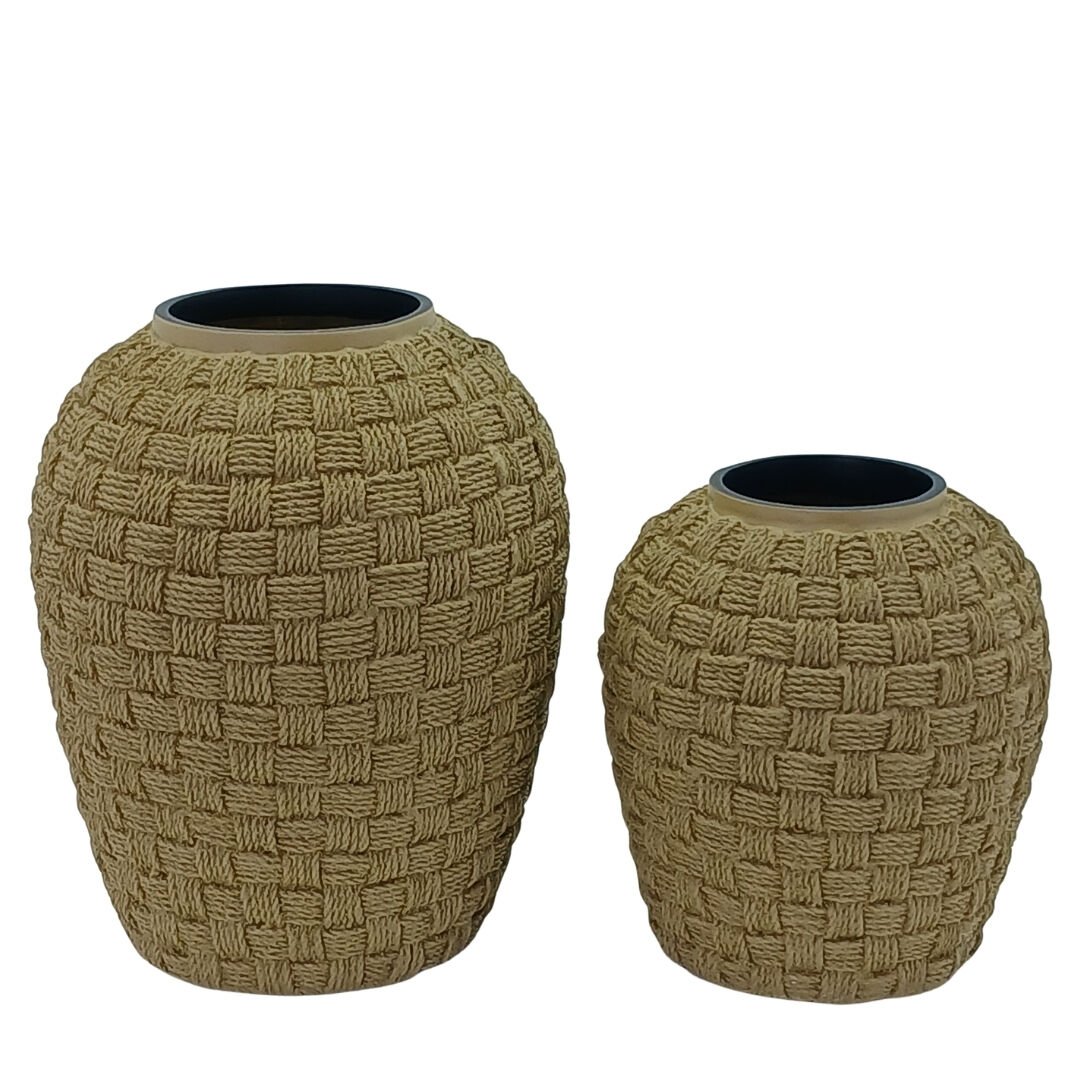 2li Set Hasır Desen Vazo 27x31cm