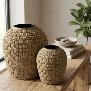 2li Set Hasır Desen Vazo 27x31cm