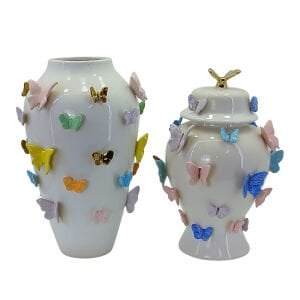 2li Set Kelebekli Seramik Küp/Vazo 30x46cm