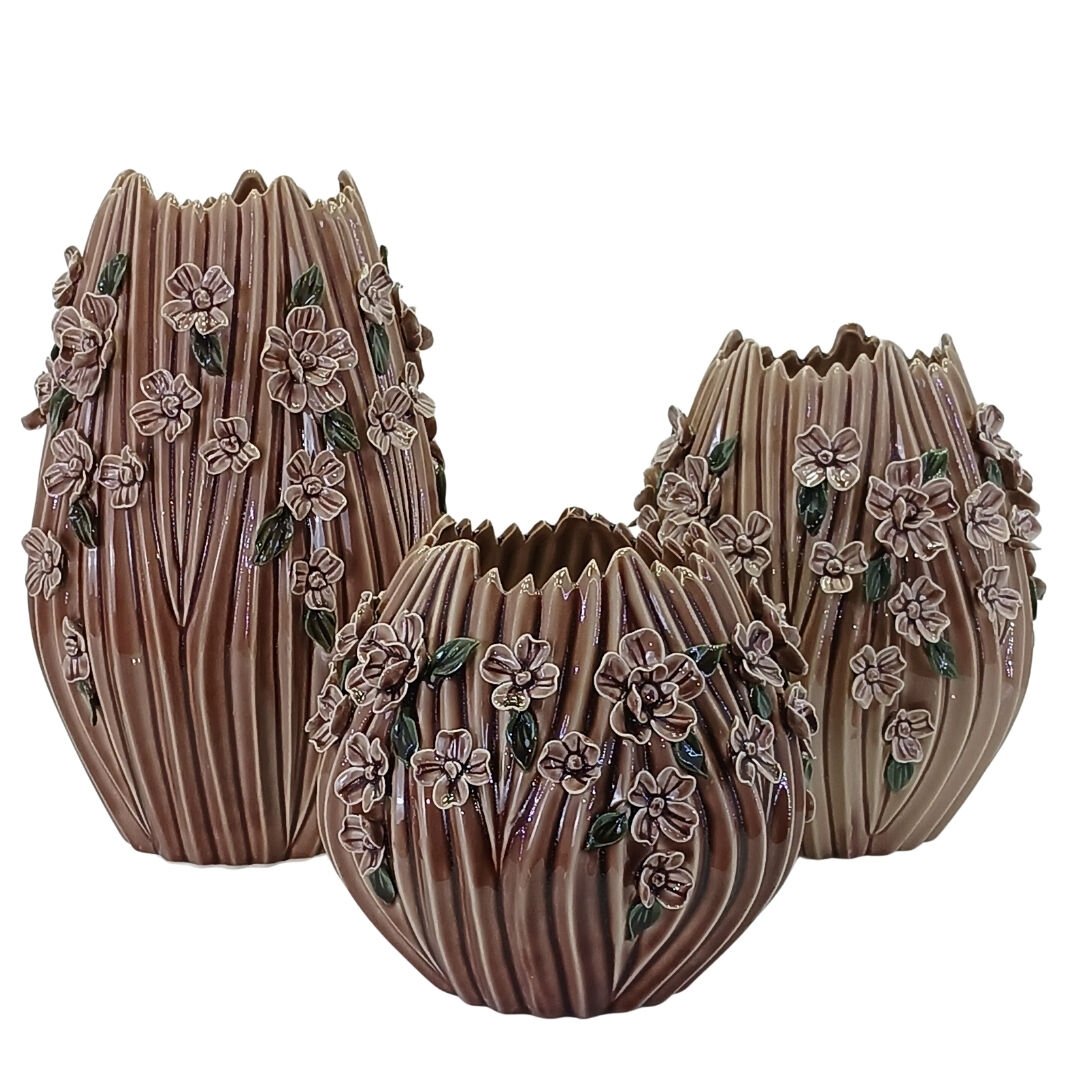 3lü Set Çiçekli Vazo 24x39cm