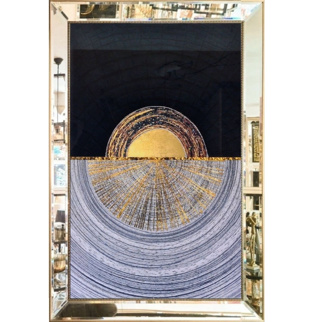 Aynalı Epoksi Soyut Güneş Tablo 84x123cm