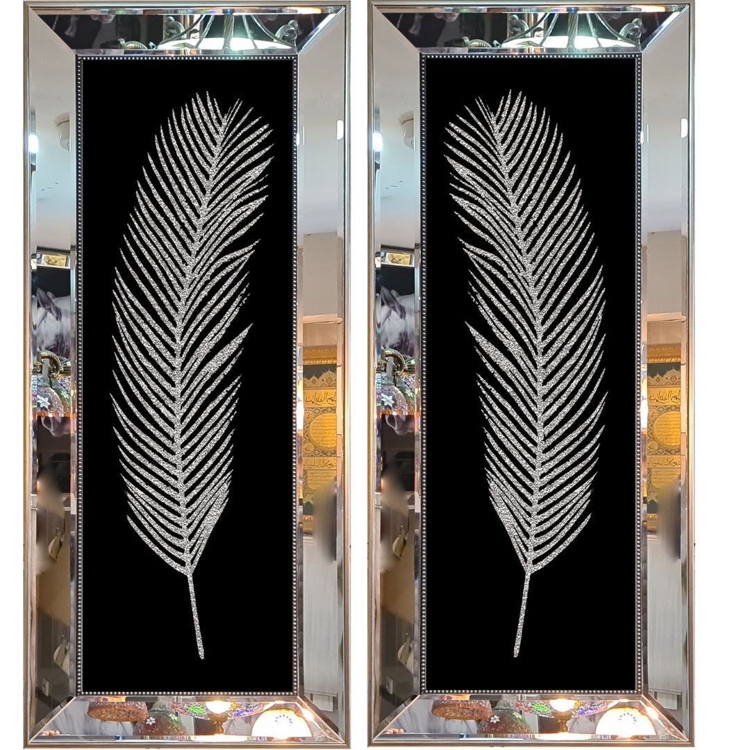 Işıltılı 2li Set Tüy Gümüş Tablo 88x104cm