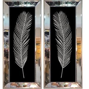 Işıltılı 2li Set Tüy Gümüş Tablo 88x104cm