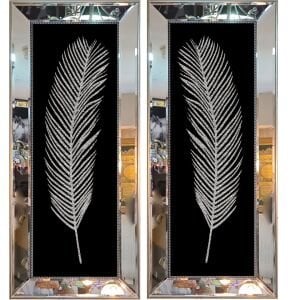 Işıltılı 2li Set Tüy Gümüş Tablo 88x104cm