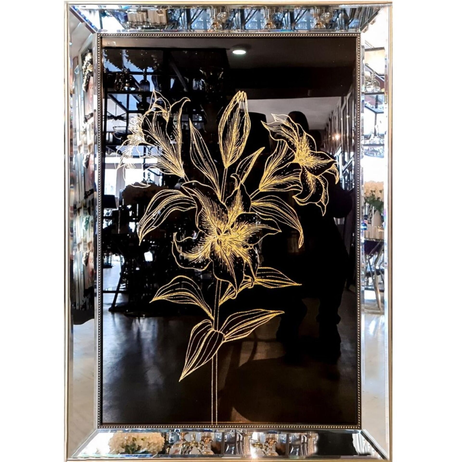 Işıltılı Çiçek Altın Tablo 74x104cm