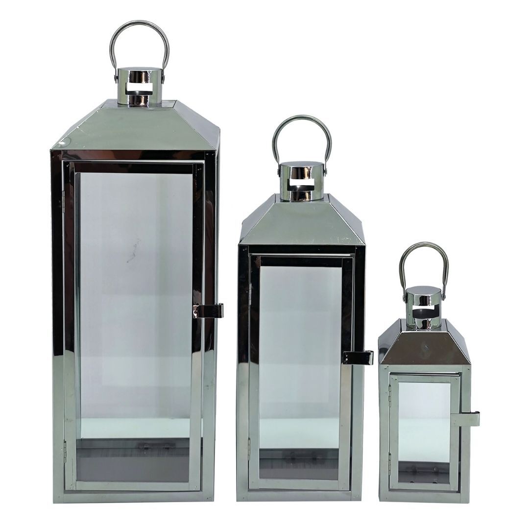 3lü Set Metal Fener Gümüş 18x54cm