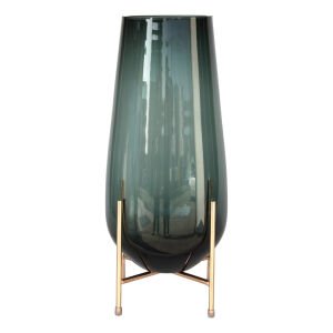 Metal Ayaklı  Cam Vazo Yeşil 21x46cm