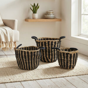 3 lü Set Hasır Sepet 30x38cm