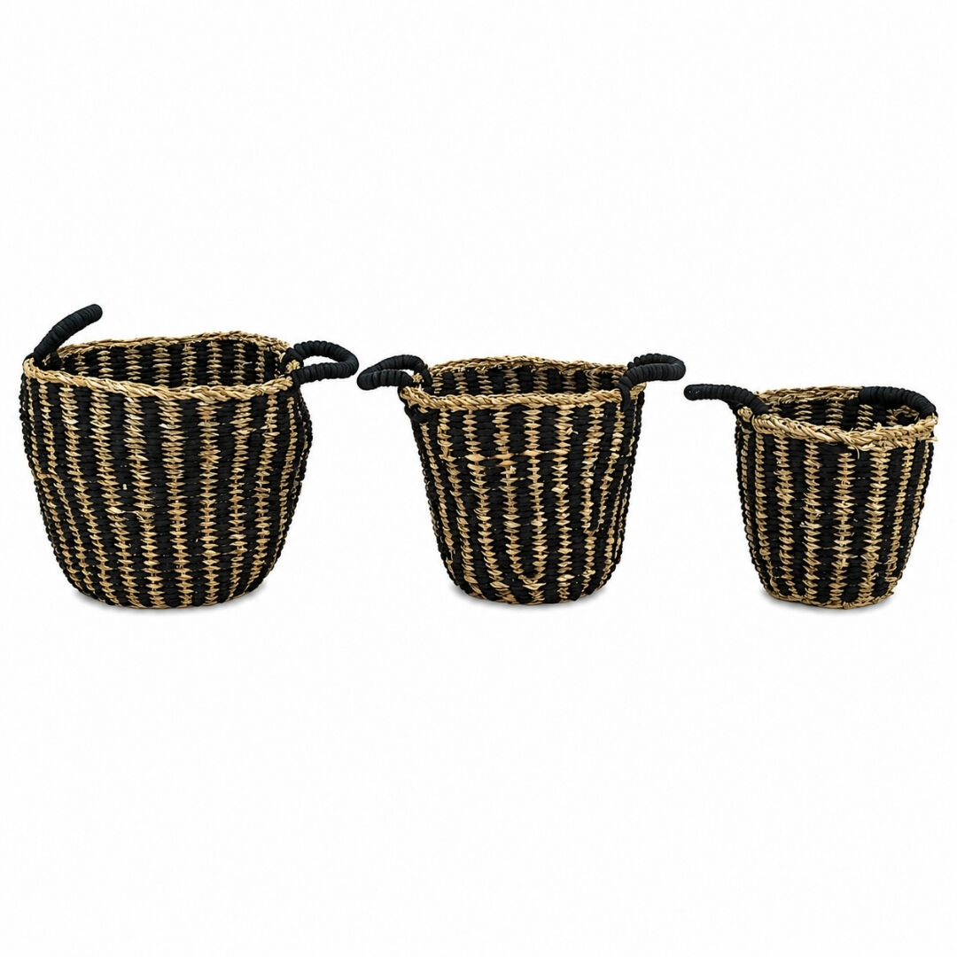 3 lü Set Hasır Sepet 30x38cm