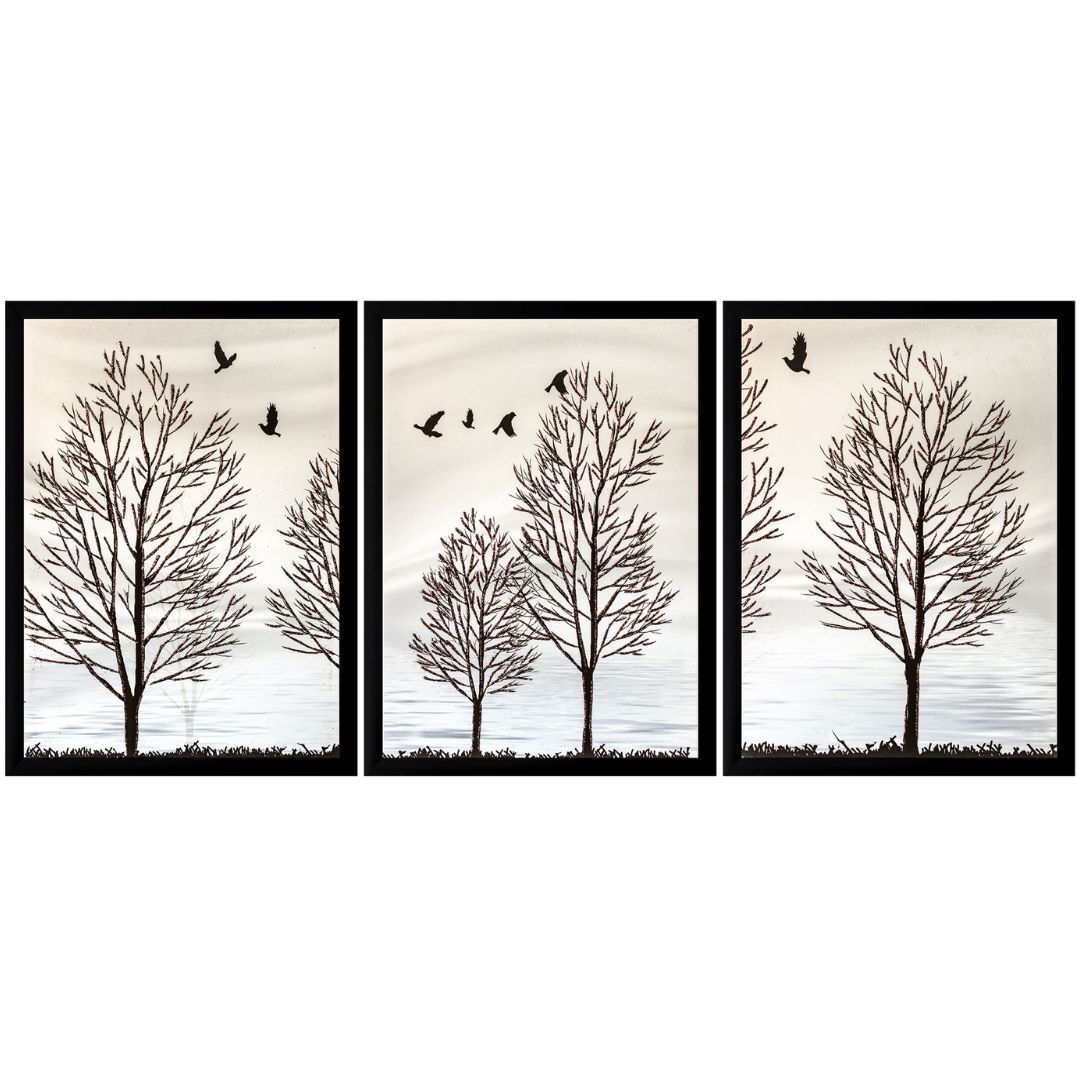 3 lü Set Ağaçlar Tuval Tablo 75x165cm