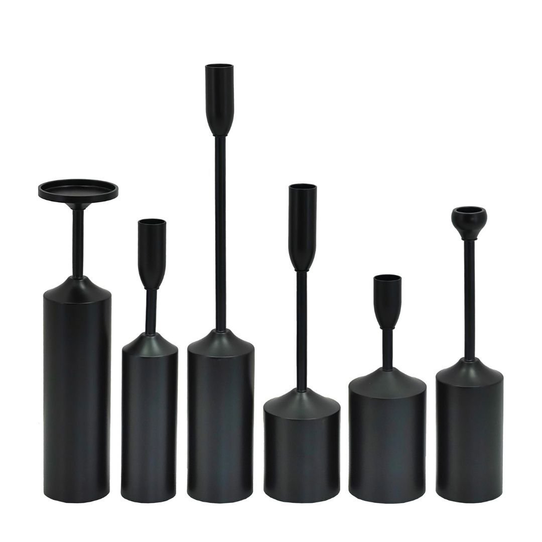 6lı Set Metal Mumluk Siyah 6x39cm