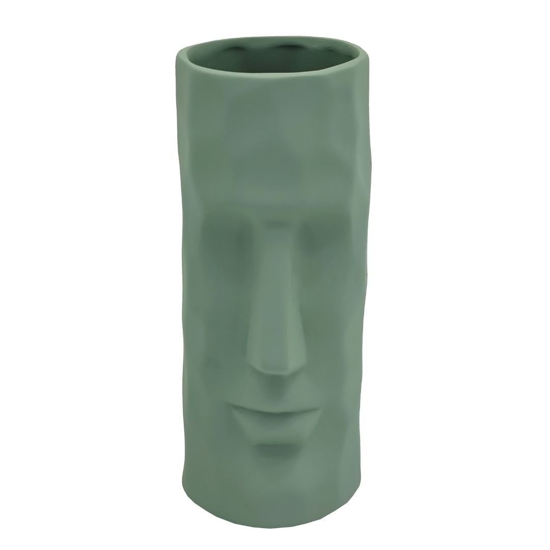 Maoi Yüz Vazo 10x23cm Yeşil