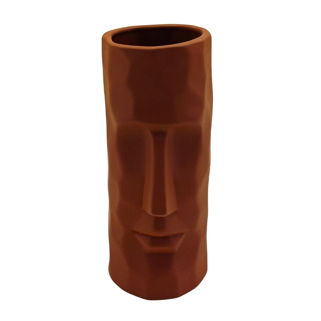 Maoi Yüz Vazo 10x23cm Kiremit