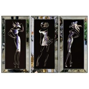 UV 3lü Set Aynalı Kızlar Tablo 54x114cm