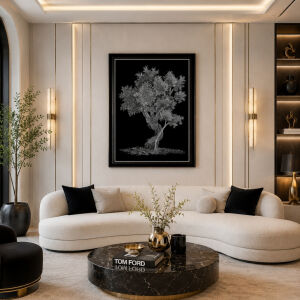 Işıltılı Ağaç Gümüş Tablo 82x112cm