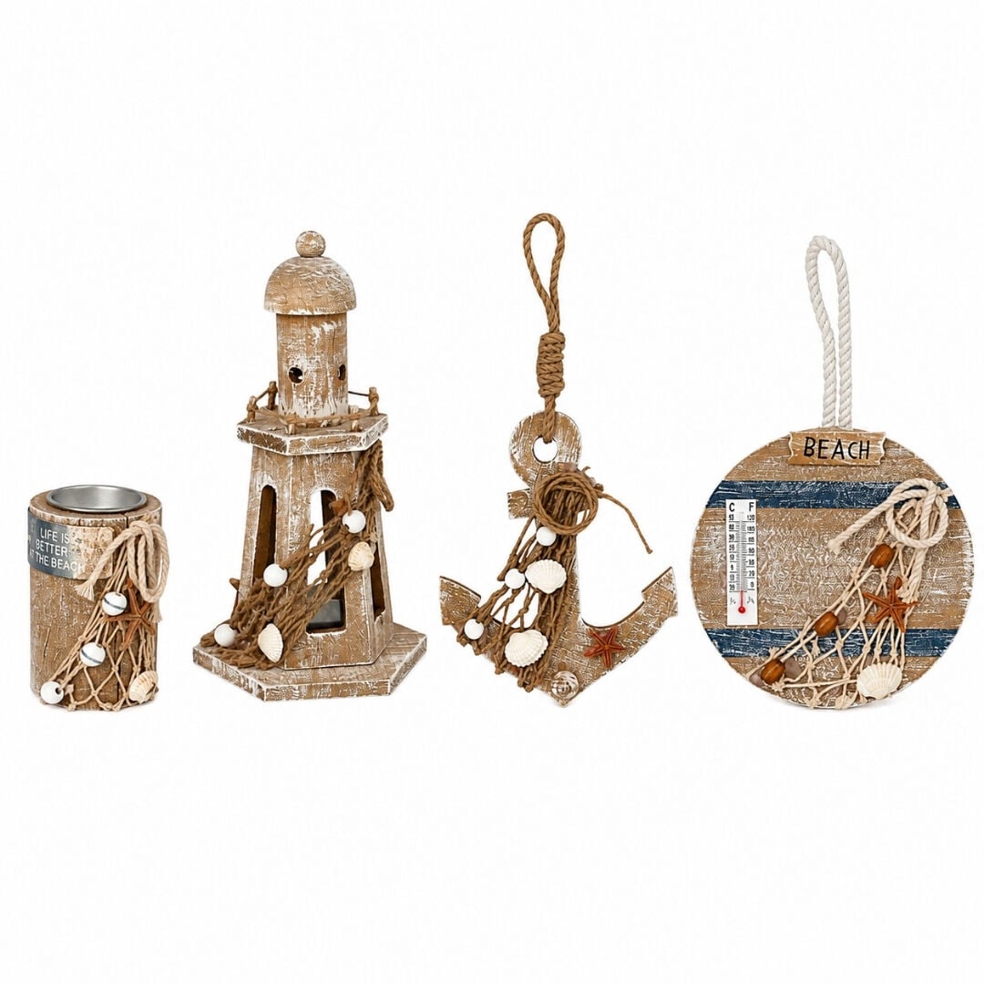 4 lü Set Ahşap Deniz Dekor 15x25cm