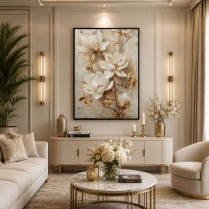 UV Beyaz Çiçek Dalı Tablo 75x105cm