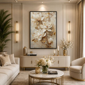 UV Beyaz Çiçek Dalı Tablo 75x105cm