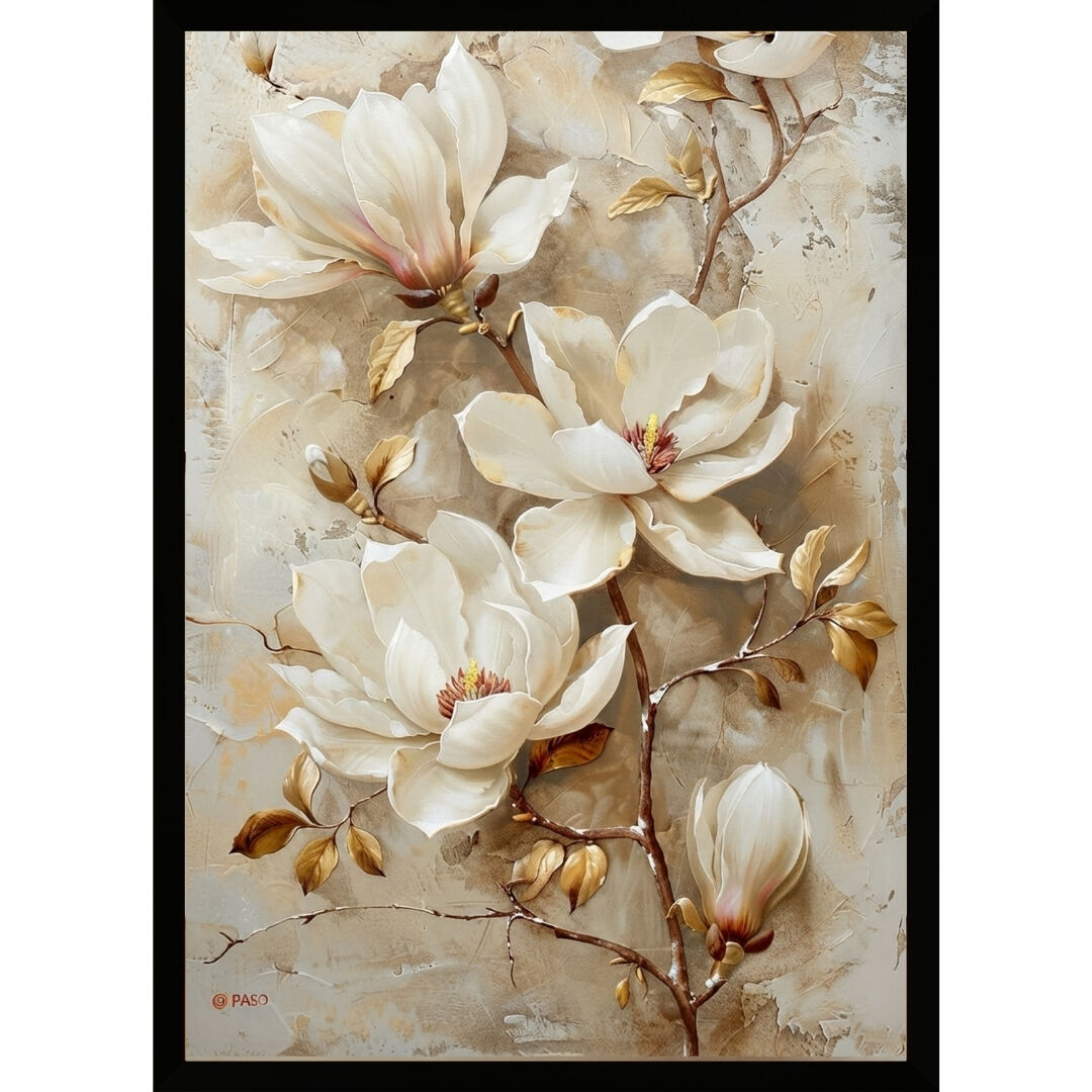 UV Beyaz Çiçek Dalı Tablo 75x105cm
