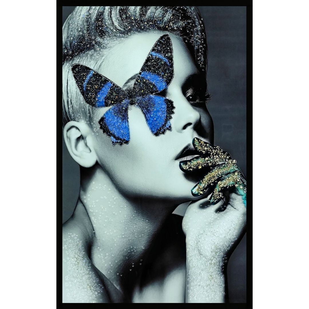 Epoksi Mavi Kelebek Tablo 75x115cm