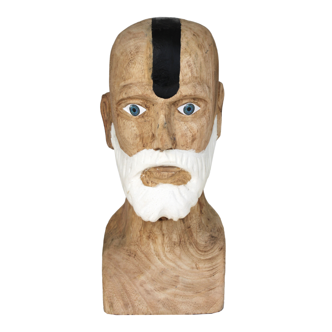 Ahşap Oyma Büst Beyaz Sakallı 13x32cm