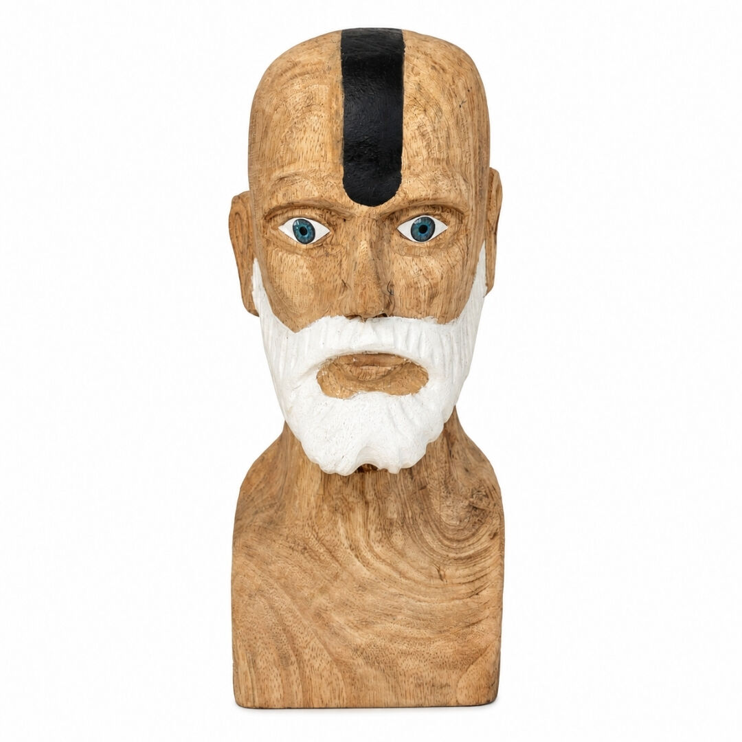 Ahşap Oyma Büst Beyaz Sakallı 13x32cm