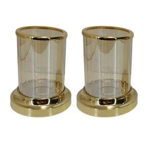 2li Set Altın Metal Cam Mumluk 15x20cm