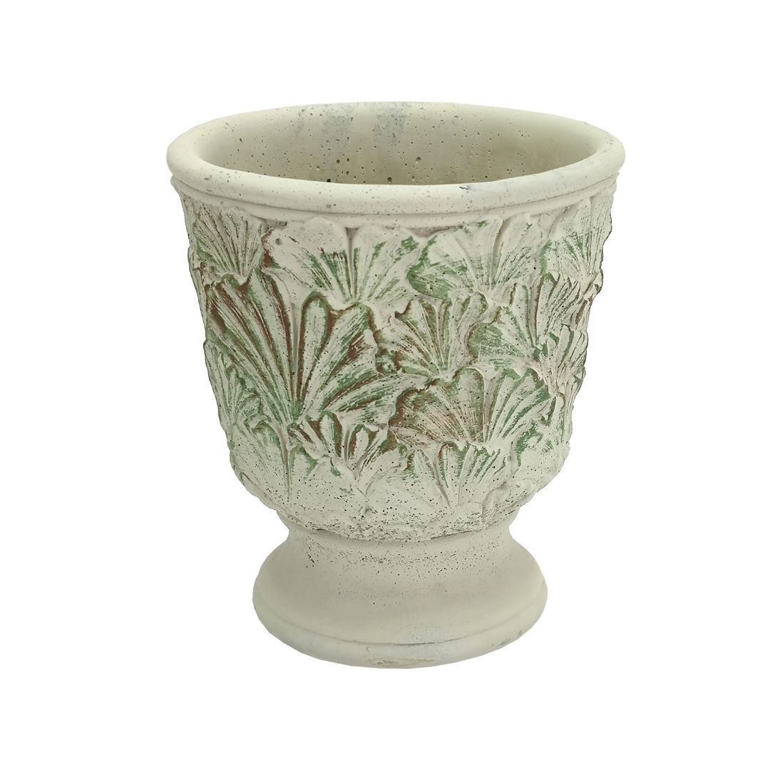 Antik Beton Saksı Yaprak Desen 19x21cm