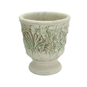 Antik Beton Saksı Yaprak Desen 19x21cm