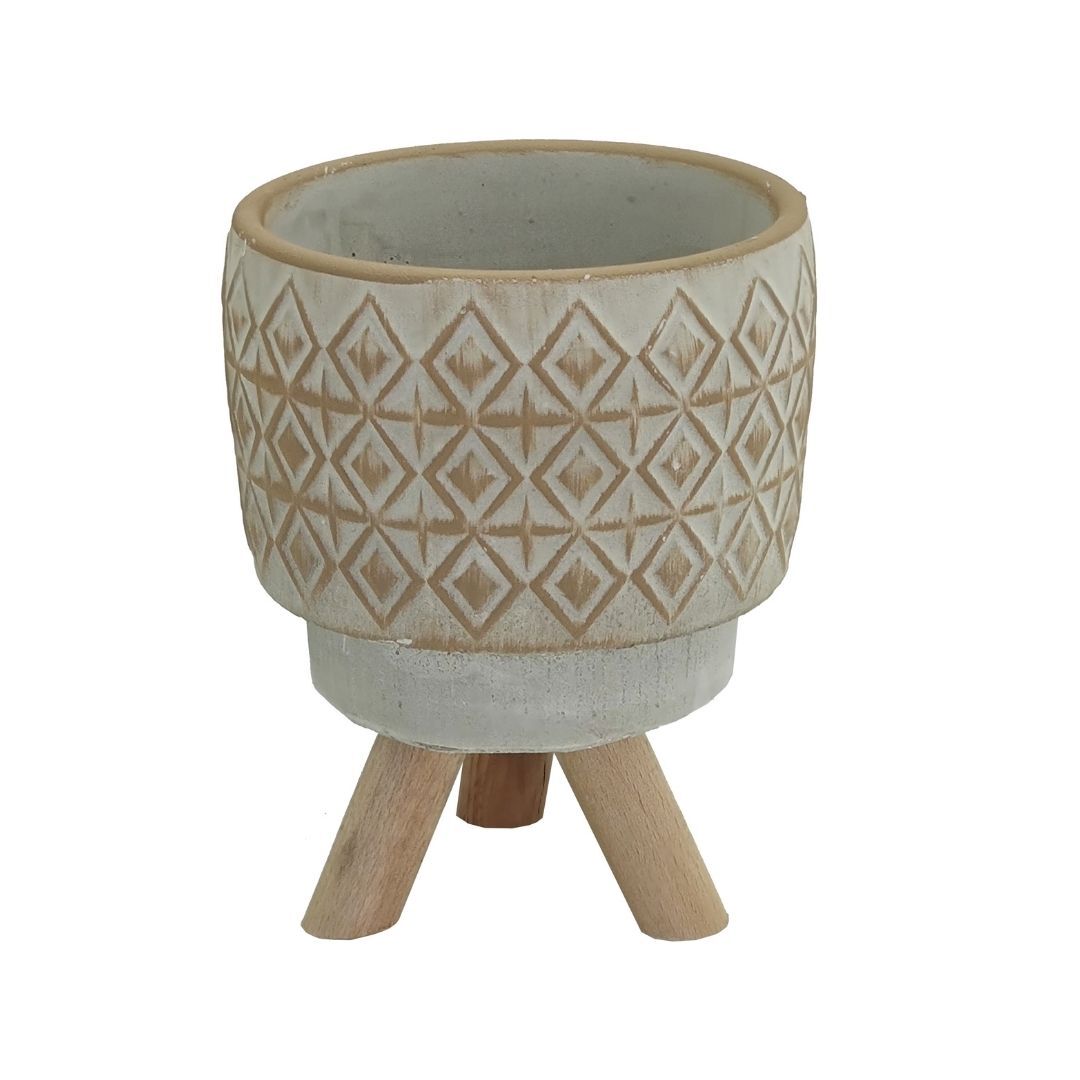 Ayaklı Saksı Krem 14x18cm