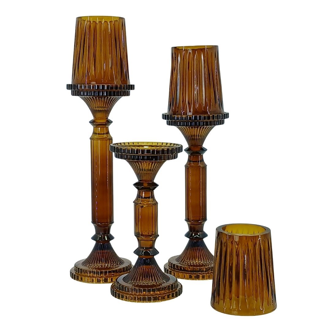3lü Set Cam Şamdan 12x47cm Amber